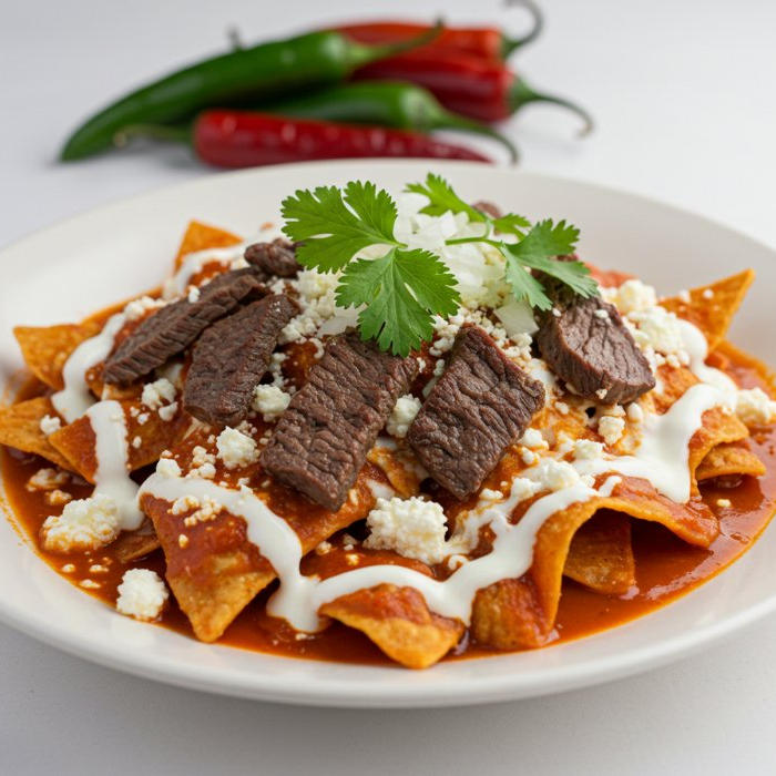 Chilaquiles Rojos con Arrachera