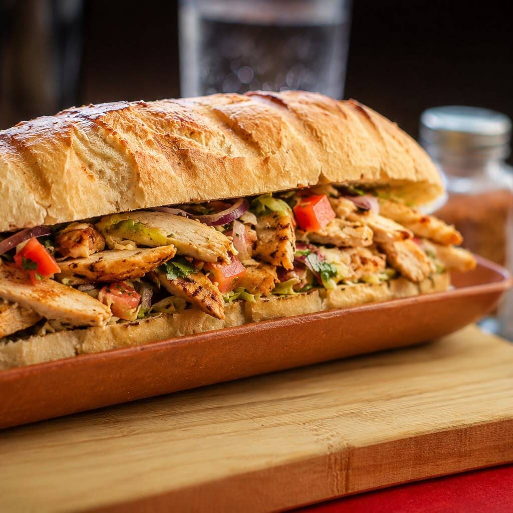 Saboroso sanduba de calabresa acebolado com vinagrete fresco e queijo derretido.