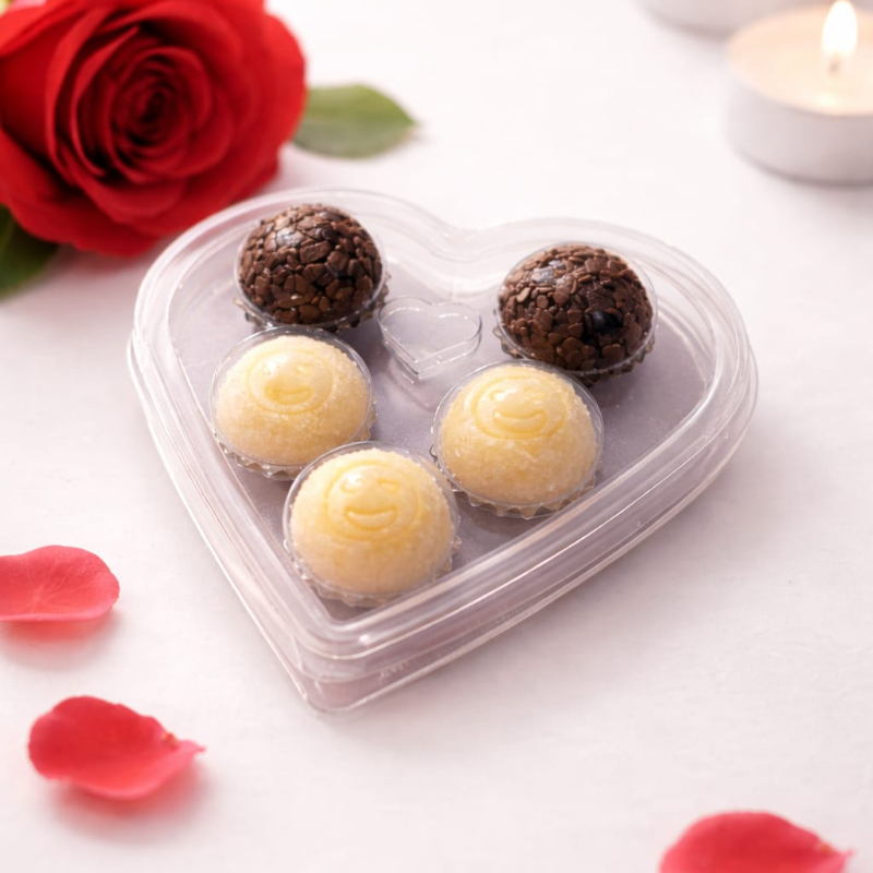 Caixinha coração Brigadeiro gourmet chocolate 50% e Ninho gourmet, para presente ---- #loucosporbrigadeiro #ninhocombrigadeiro #docinhosgourmet #sobremesaperfeita #amobrigadeiro #explosaodesabor #feitocomamor