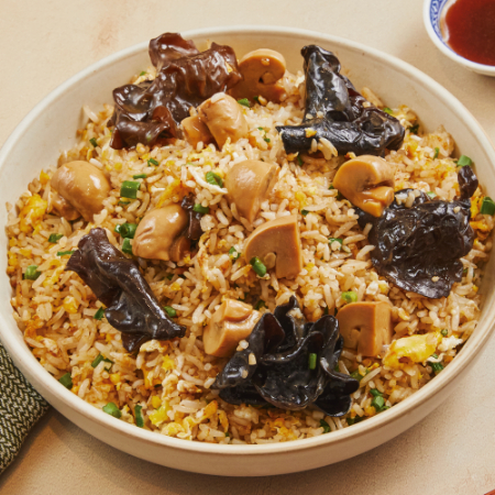 Chaufa Vegetariano con Champiñones y Wanyi