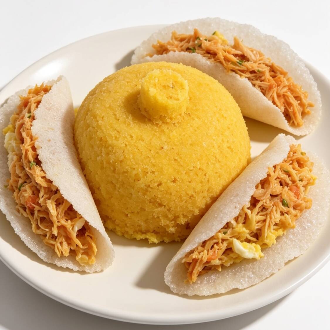 2 tapiocas com frango e catupiry + cuscuz com ovo