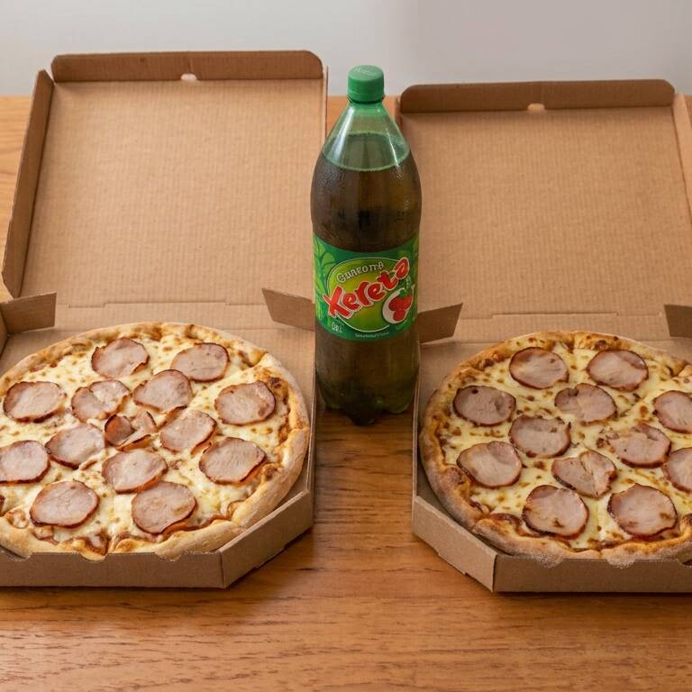 Deliciosa pizza com fatias de Lombo cebola suculenta e queijo derretido.