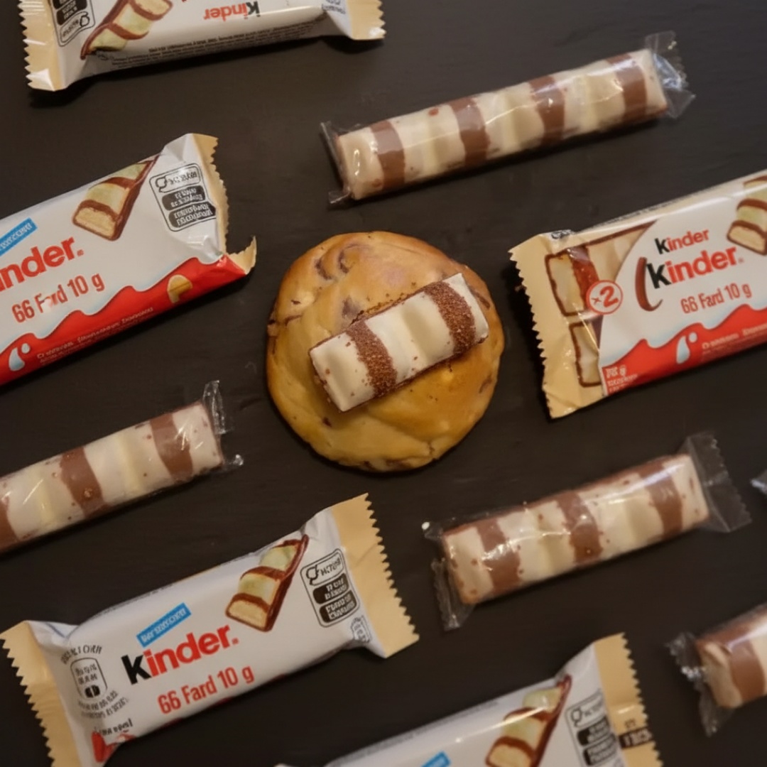 Nossa massa com gostinho de Kinder Bueno, já pensou? Massa de baunilha, amanteigada, com gotas de chocolate branco e muitas gotas de chocolate nobre ao leite. No recheio temos um pedaço de Kinder Bueno no meio de um delicioso brigadeiro branco.