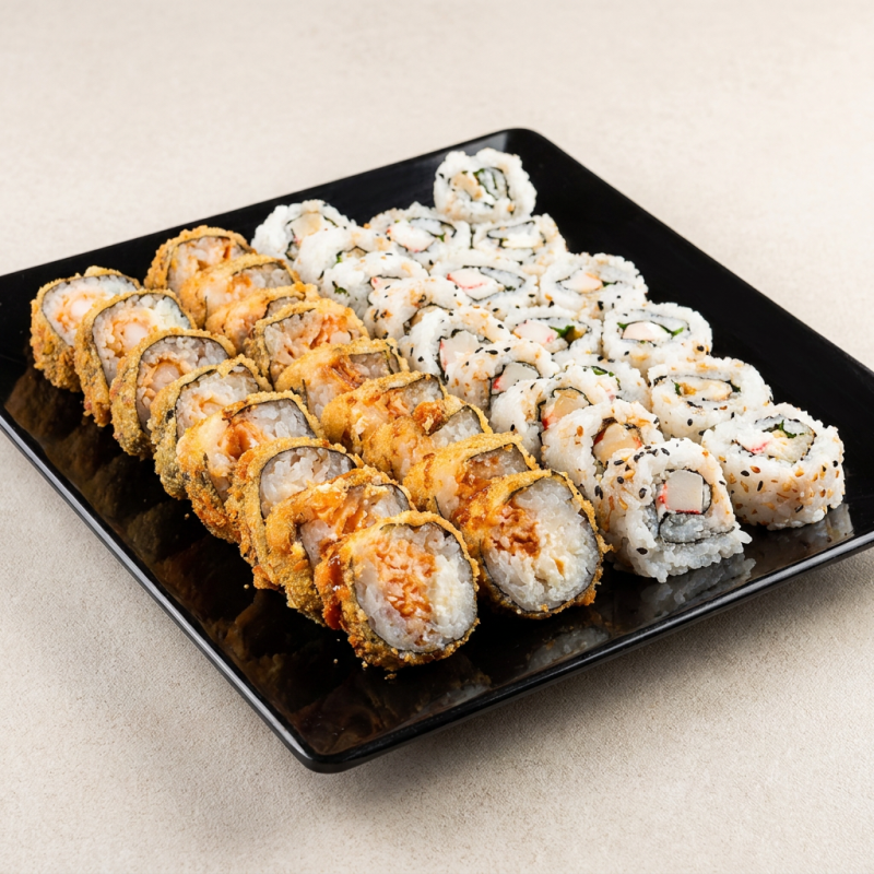 10 cariocas camarão+ 10 Carioca salmão+10 uramaki kani croc + 10 uramaki camarão croc