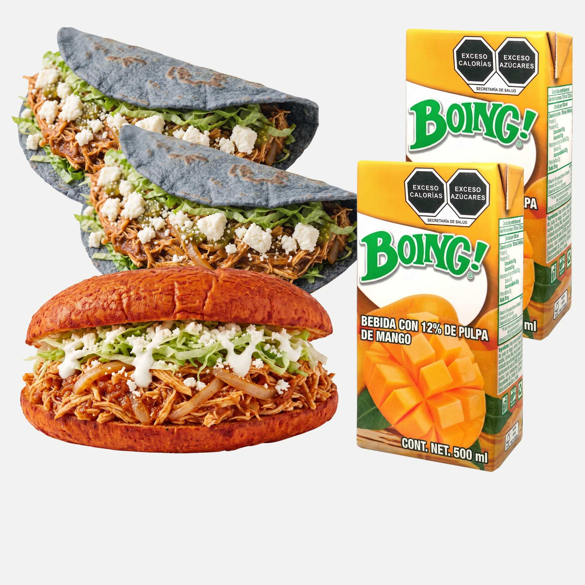 2 Quesadillas + Pambazo y 2 Boing de Mango 500 Ml