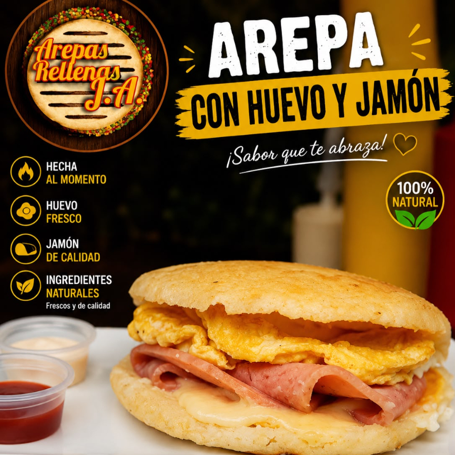 Arepa Queso Jamón y Huevo