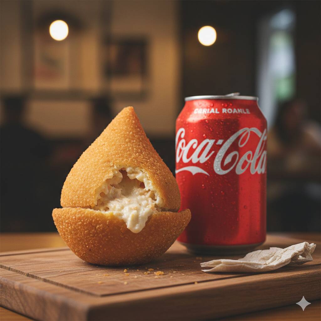 Delicie-se com o sabor irresistível das nossas coxinhas crocantes e recheadas, preparadas com massa leve e dourada no ponto certo. Para acompanhar, um refrigerante 350ml bem gelado, trazendo frescor e equilíbrio perfeito ao seu lanche. 👉 Uma combinação clássica, prática e deliciosa para matar a fome a qualquer hora do dia! (O refrigerante da promoção e o que estiver disponível na loja)****