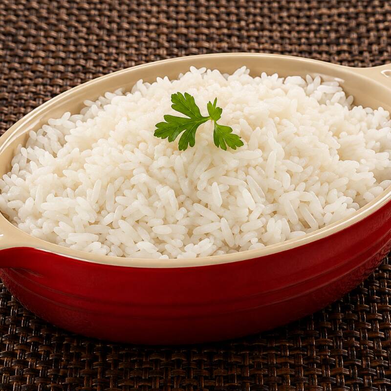 Arroz branco soltinho e saboroso, ideal para acompanhar carnes, filés e outros pratos da casa. Um acompanhamento clássico para completar a refeição.