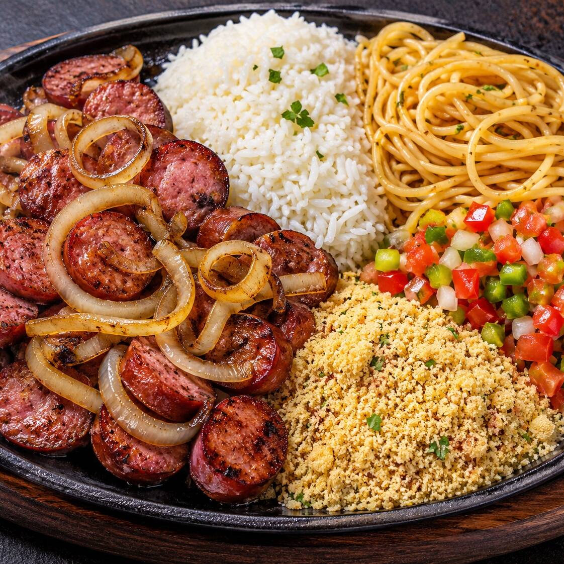 Acompanhamento: Arroz, Macarrão, Farofa,Vinagrete