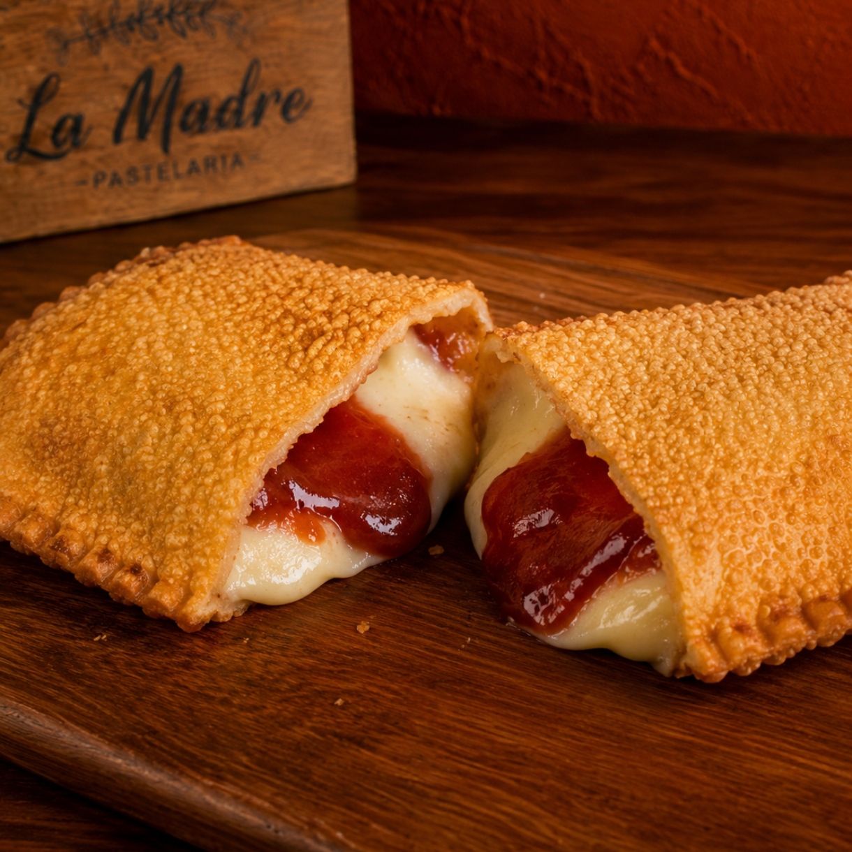 O Pastel Romeu e Julieta é uma verdadeira obra-prima da culinária doce, onde o clássico encontro do queijo fresco e a goiabada perfumada se unem em uma combinação perfeita e irresistível. Este pastel é uma homenagem à famosa história de amor.