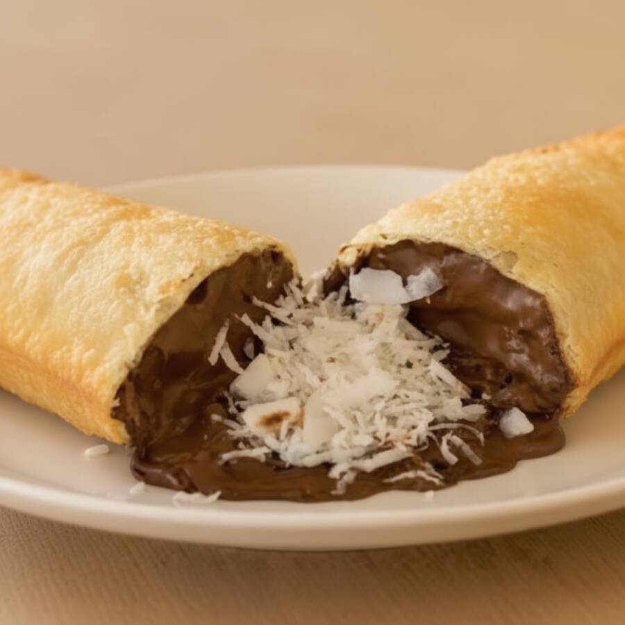 A decliciosa combinação do chocolate ao leite com coco ralado.
Massa crocante e sequinha, Pastel de 20x6cm, recheado de ponta a ponta, preparado e frito na hora.
*imagem ilustrativa