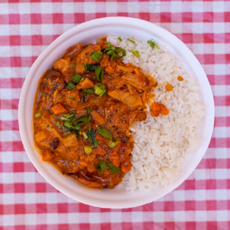 Arroz fresquinho + Dobradinha.
