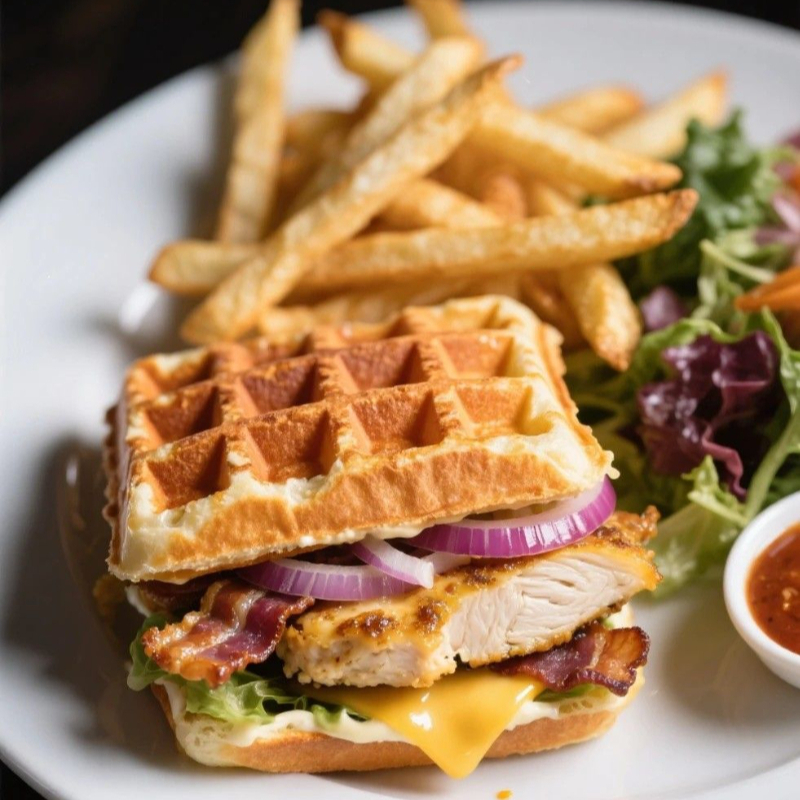 Waffle de Avena Chicken Sándwich