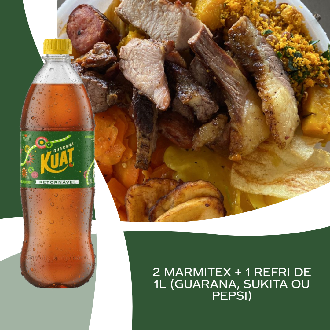 Arroz branco , feijão de caldo, legumes, macarrão, banana frita, mandioca cozida e churrasco. ACOMPANHA MIX DE SALADA Obs. : Na falta de um dos acompanhamentos será substituído por algum item do cardápio do dia.