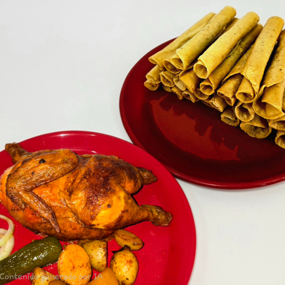 Paquete de 1/2 Pollo Rostizado y 10 Tacos Dorados