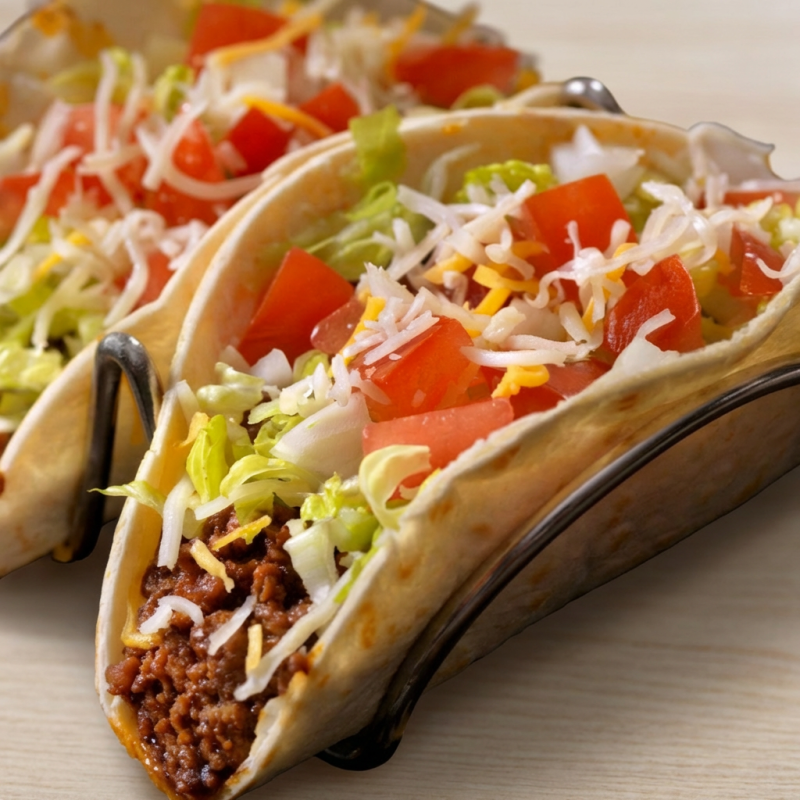 "2 tortillas de milho crocantes recheadas com pvt, alface, tomate e sour cream. Sem pimenta. Para adicionar pimentas, selecione no campo complementos. Para pedir molhos ou pimentas a parte, selecione também o item ""embalagem extra"""Atenção: NÃO TEM COMO RETIRAR COENTRO, CEBOLA E ALHO
