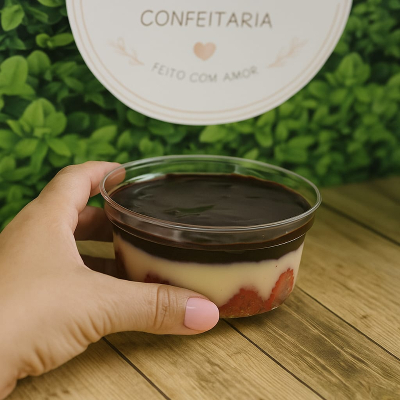 Morangos fresquinhos, cobertos por um cremoso recheio de Ninho e finalizados com uma irresistível ganache de chocolate. Uma combinação perfeita entre frescor, doçura e cremosidade em cada colherada.