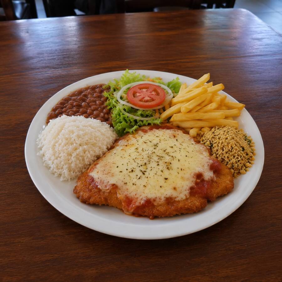 Acompanha: arroz, feijão, salada, batata frita e farofa.