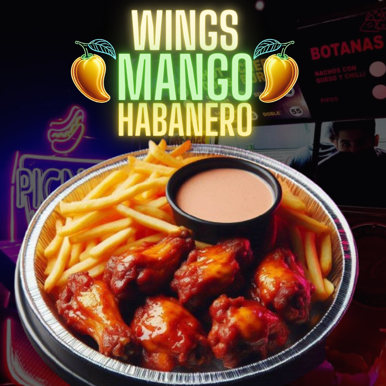 6 Mango Habanero Wings con papas fritas
