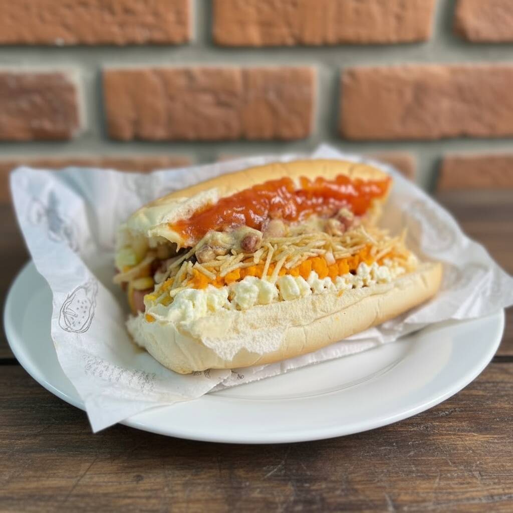 Acompanha Pão De Hot Dog + 1 Salsicha + Milho + Pure + Vinagrete (Repolho E Tomate) + Batata Palha + Mostarda + Ketchup + Maionese + Chedar + Catupiry Obs Se Não For Completo Colocar Nas Observação