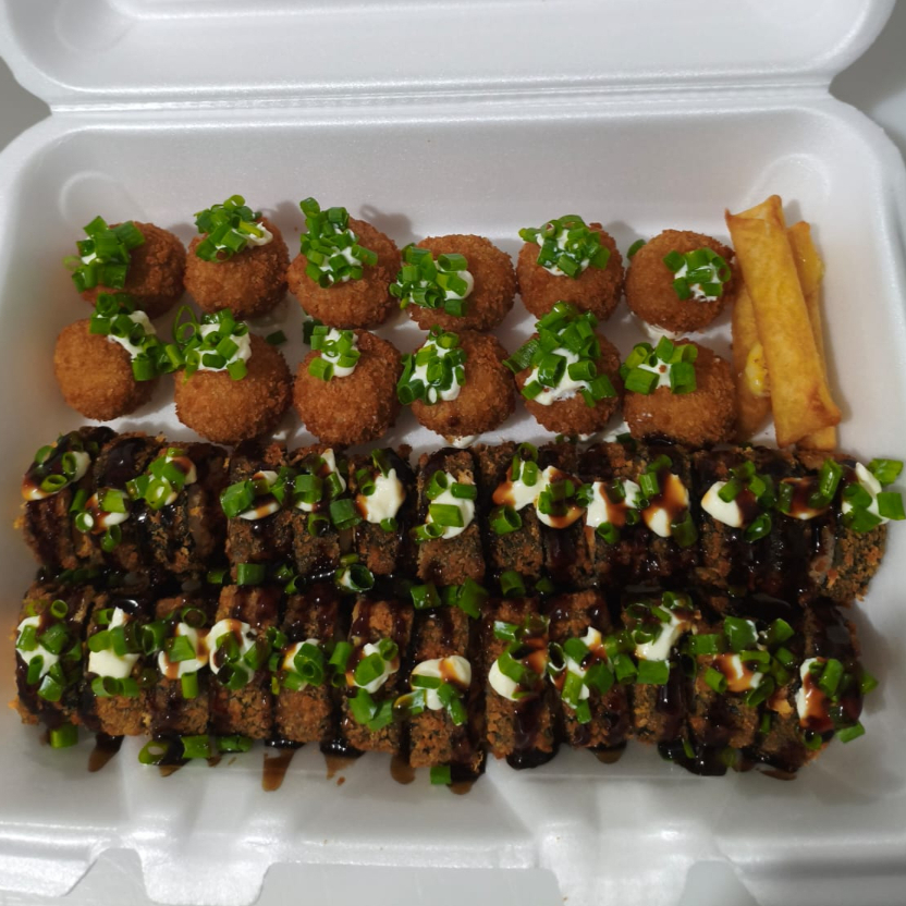 24 HOT 14 Bolinhas de Peixe 2 Harumaki de queijo 2 Harumaki de Chocolate ao Leite