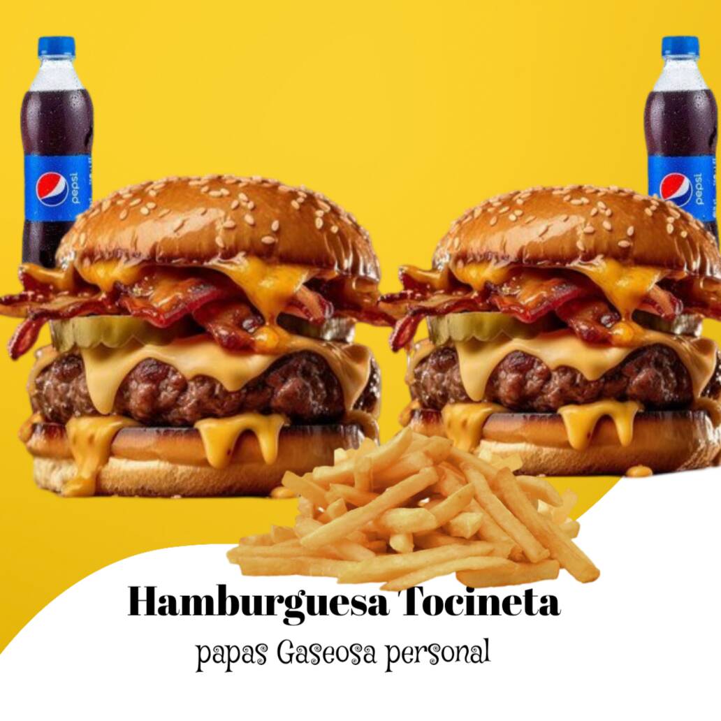 Hamburguesa Tocineta incluye Papá. + Bebidas 🔥