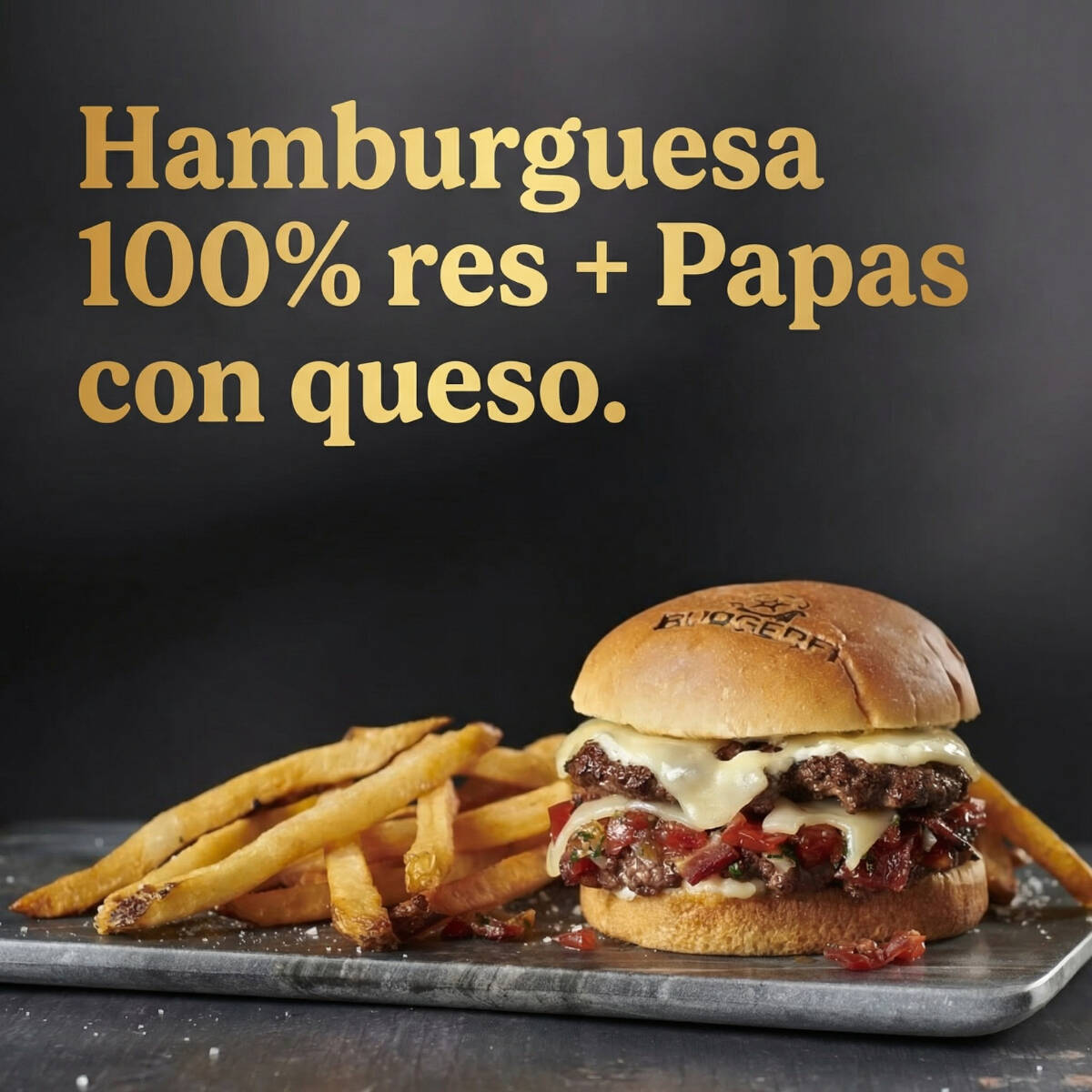 Hamburguesa + Papas con Queso