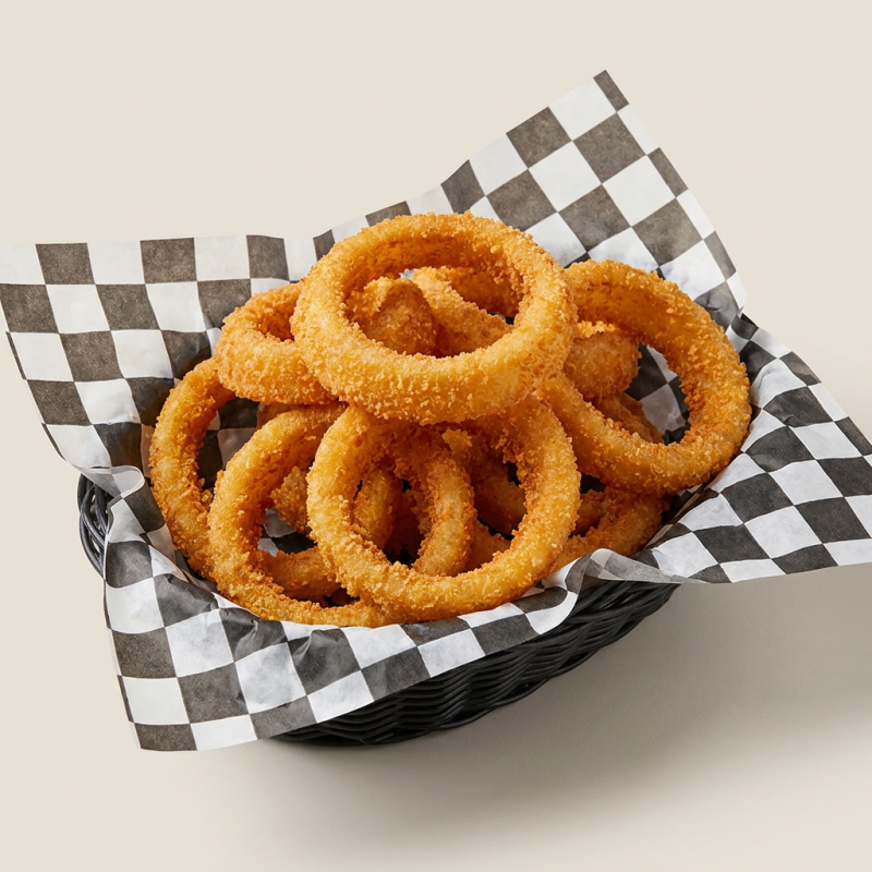 Anel de cebola empanada e frita.