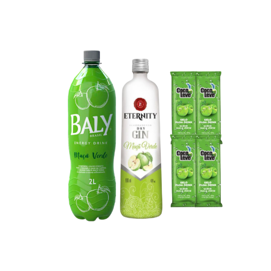 Combo de Gin Eternity Maça Verde - 4 Gelos de Maça Verde + 1 Energético Baly 2L Maça Verde - 4 Copos