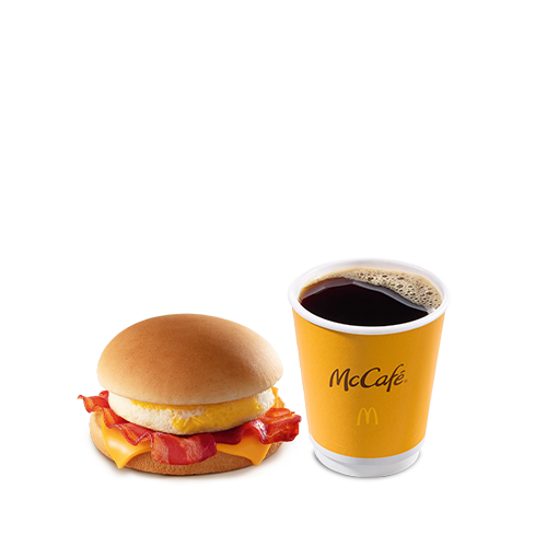 Aquele gostinho de café da manhã, agora ainda mais especial, com ovos, queijo e bacon que você só encontra no Méqui com uma bebida de sua preferência.