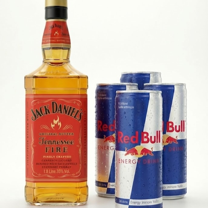 Jack Daniel's Fire Completo – Com 4 Red Bulls e 4 Gelos Descrição: Combo para chegar gelando na sua casa. 1x Whisky Jack Daniel's Tradicional 1L (Original) 4x Red Bull (Escolha os sabores nos complementos) 4x Gelo de Sabor (Escolha os sabores nos complementos) Selecione as opções abaixo e finalize seu pedido!