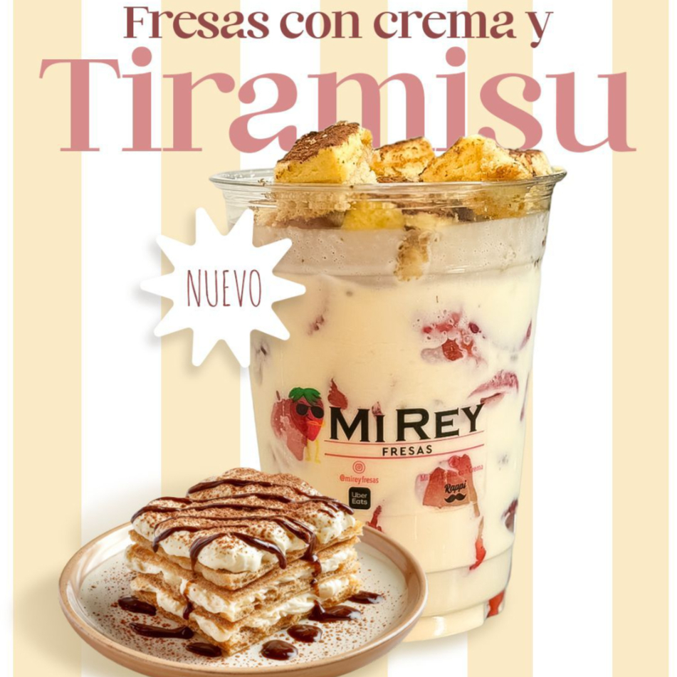 FRESAS CON CREMA Y TIRAMISU VASO 16 OZ