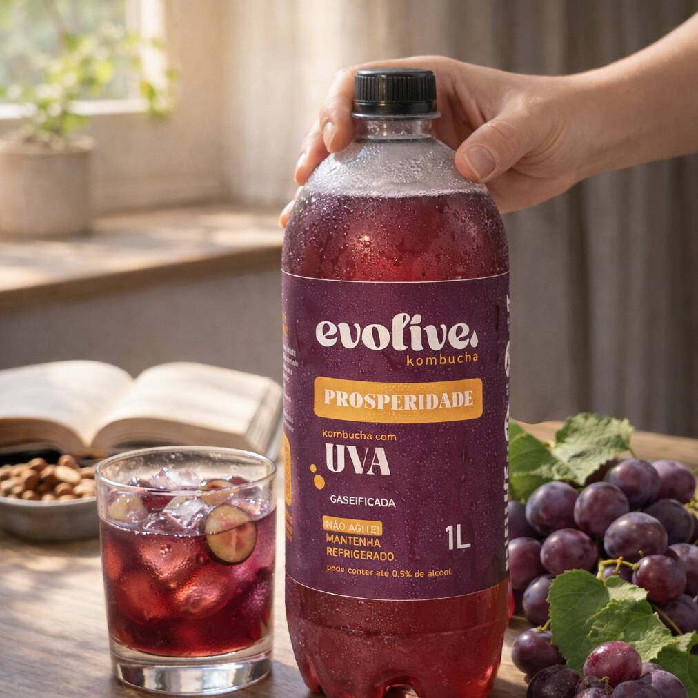 Kombucha Artesanal 1 Litro naturalmente fermentada, rica em probióticos e com leve gaseificação natural. Bebida funcional refrescante que auxilia no equilíbrio digestivo e substitui refrigerantes com muito mais qualidade. Produzida com ingredientes naturais e sem conservantes artificiais. Ideal para compartilhar ou manter na rotina diária. Peça mais de um sabor e aproveite!!