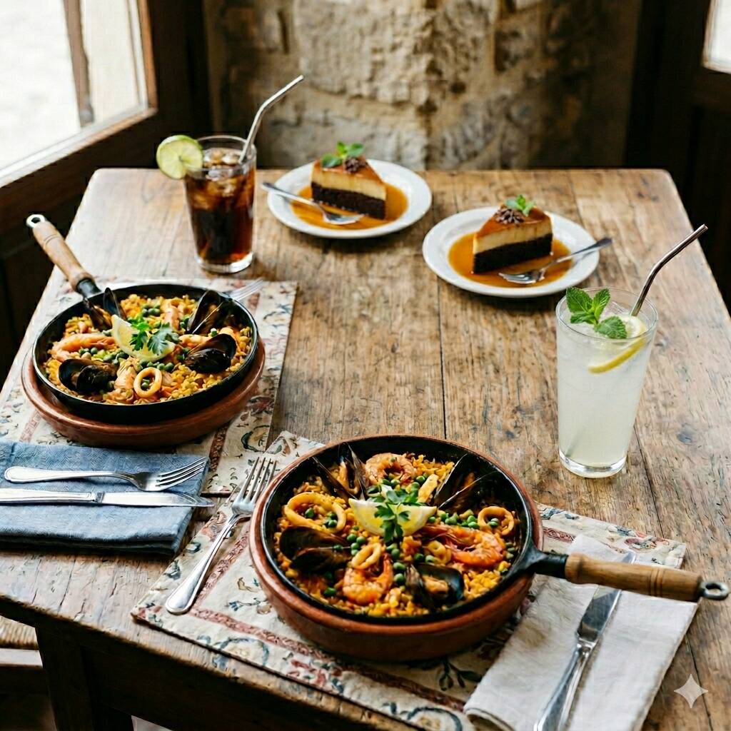 Combo Paella Para Los Dos + Postres + Bebidas