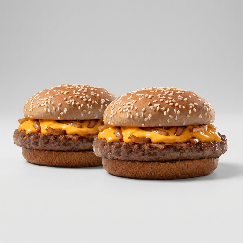 2 hamburguer , carne , cheddar e cebola no shoyu