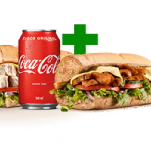 Leve dois dos nossos sanduíches mais desejados de 15cm (Frango Defumado e Frango Teriyaki) no precinho + Refri ou Suco
