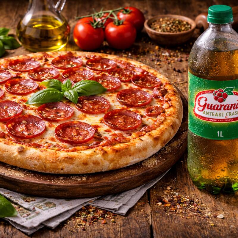 Pizza grande de calabresa bem recheada + Antarctica 1L gelada • combo ideal pra dividir e economizar