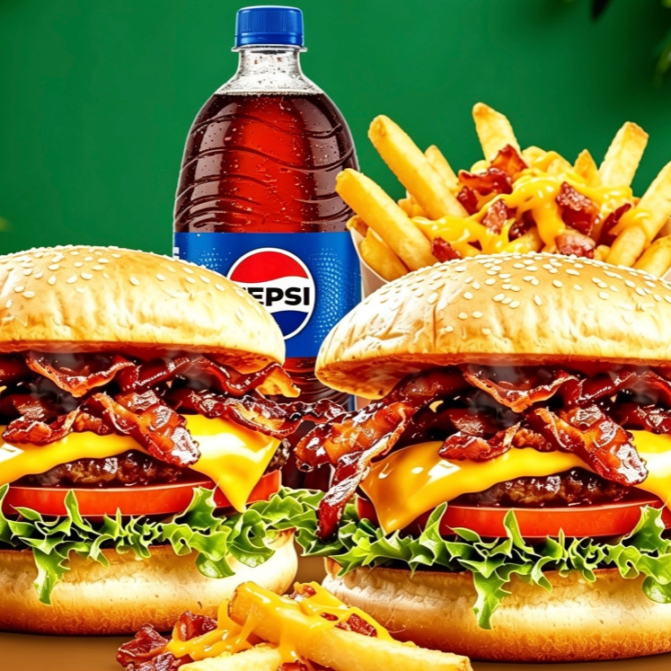 2 HAMBURGUER TRADICIONAL + BATATA TRADICIONAL GRANDE + PEPSI 1 LITRO.