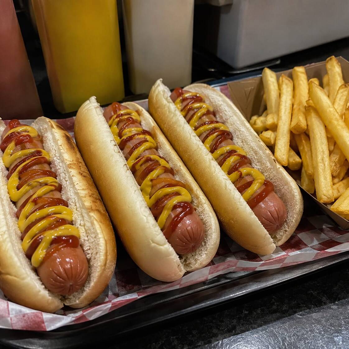 3 HOT-DOG SENCILLOS Y UNA ORDEN DE PAPAS