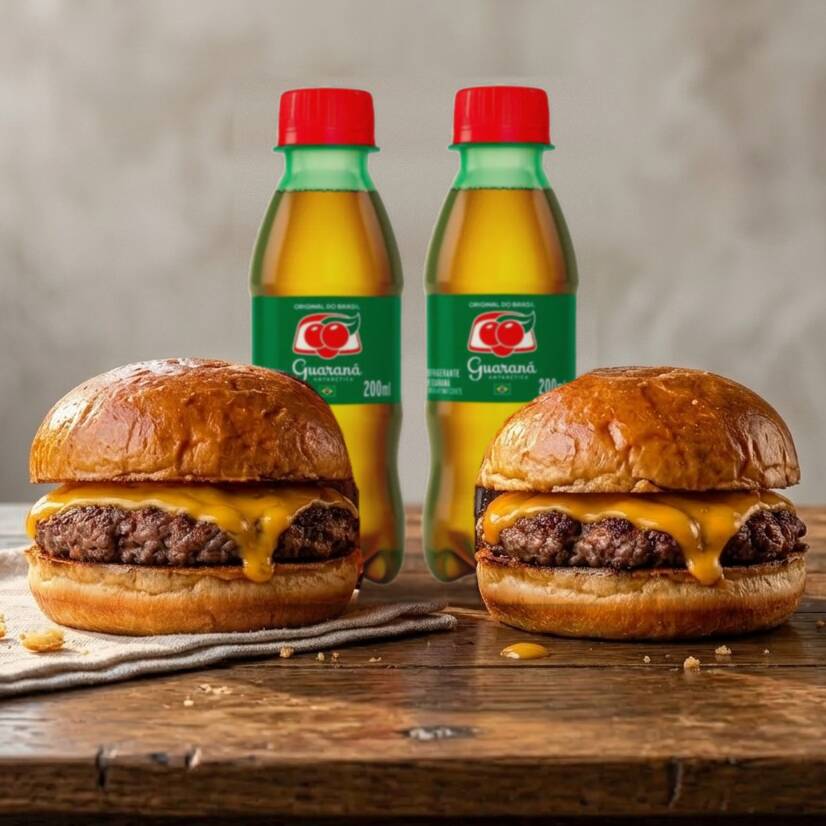 O combo inclui: 2x Burgers (Pão brioche, hambúrguer fininho e suculento 100g, queijo cheddar, molho verde e bacon crocante) + 2x Refri 200ml. A pedida certa para Dividir e matar a fome!