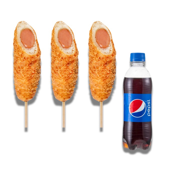 3 Corndog Hotdog Clásico + PEPSI 355 Ml
