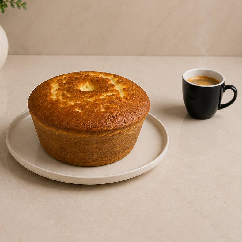 Delicioso bolo caseiro preparado com ingredientes selecionados, massa macia e sabor marcante de Leite Ninho (Nestlé). Tamanho médio aprox. 500 gr. Serve em média 8 a 12 fatias.