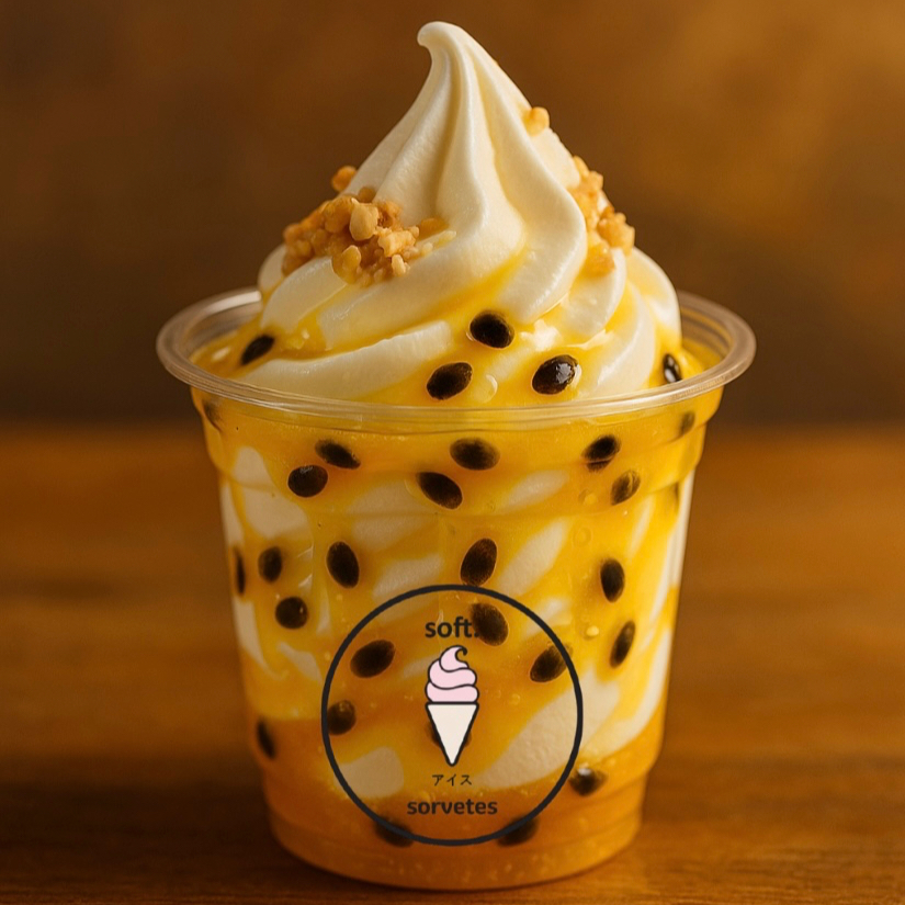 Uma combinação irresistível de cremosidade e frescor! Nosso novo Sundae Maracujá Tropicale é coberto com uma calda de maracujá, cheia de sabor, intensa e com pedaços crocantes das sementes típicas da fruta, que dão uma textura especial a cada colherada. Perfeito para quem quer um toque tropical delicioso em sua sobremesa! Acompanha Amendoins Crocantes e um Canudo Biju. imagem ilustrativa.