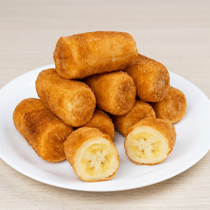 Bananinha a Milanesa empanada no leite e no fubá, e frita!