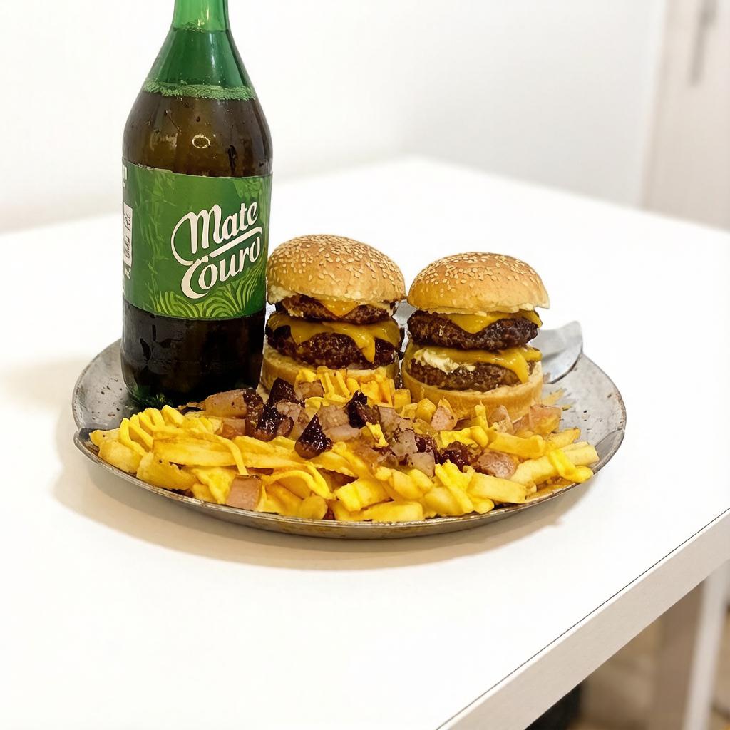 2 duplinho, batata com bacon e cheddar e mate couro 1l. (DENTRO DA CAIXA)