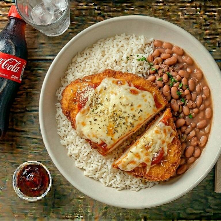 arroz, Batata Frita e parmegiana de frango.