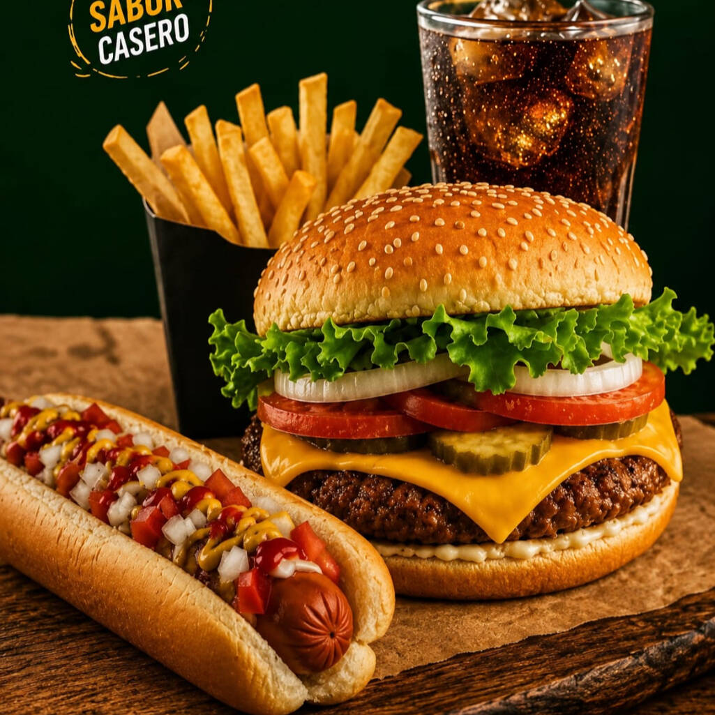 Hamburguesa y Hot Dog Clásicos Y Papas + Ag Limón