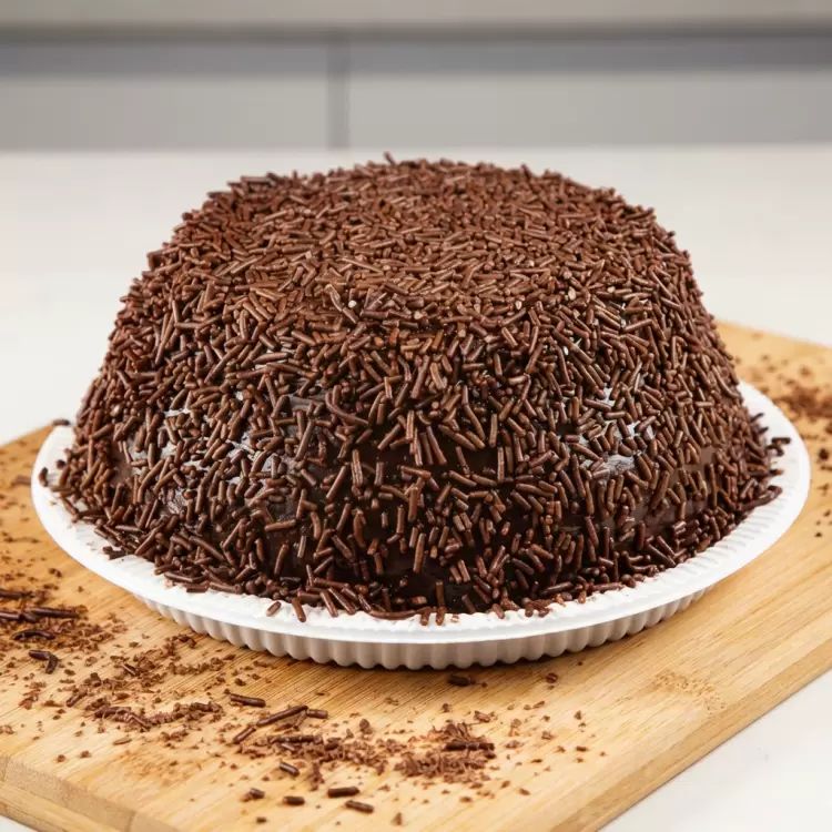 O bolo caseiro chocotudo é uma verdadeira perdição para os amantes de chocolate. Com uma massa rica e úmida de chocolate, é recheado com um delicioso creme de chocolate e coberto com uma generosa camada de cobertura de chocolate. Para finalizar, granulados são espalhados por cima, adicionando uma textura crocante e ainda mais sabor ao bolo. É uma explosão de chocolate em cada pedaço!