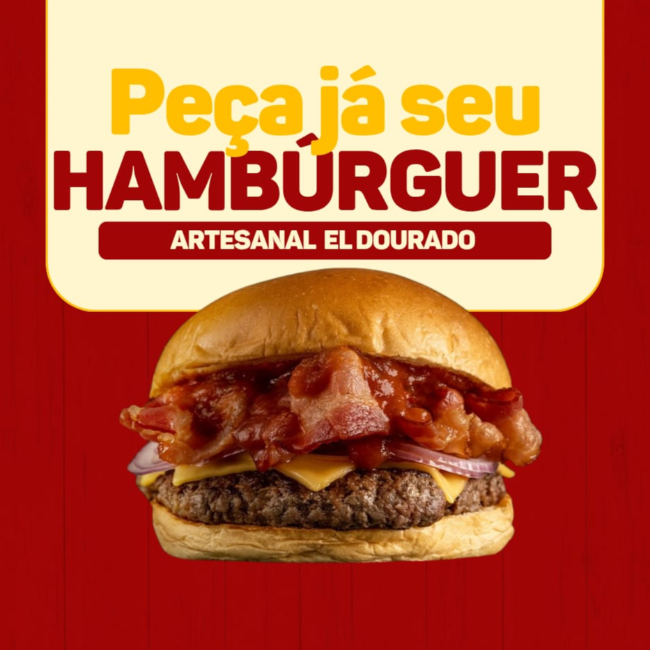 Pão de brioche tostado, 1 hambúrguer bovino artesanal 110g, queijo mussarela fatiado, bacon fatiado crocante, picles, salada rica, cebola roxa, molho especial. (Imagem Meramente Ilustrativa)