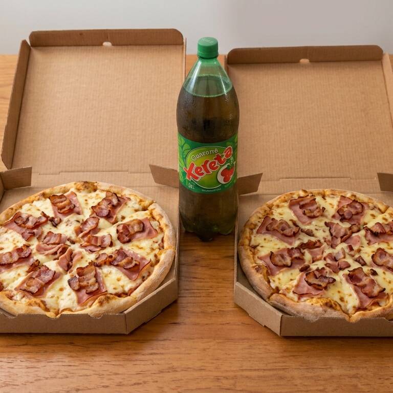 Deliciosa pizza com Presunto suculenta , bacon e cebola .